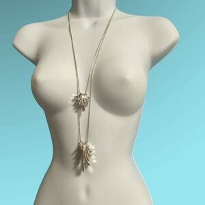 LIZ CLAIBORNE Silver Tone Snake Chain Necklace Double Strand Hammered Oval Discs